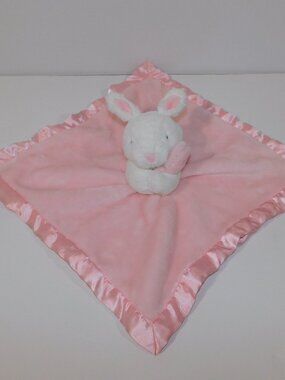 Carter's White Pink Plush Bunny Rabbit Security Blanket Baby Lovey Satin Trim
